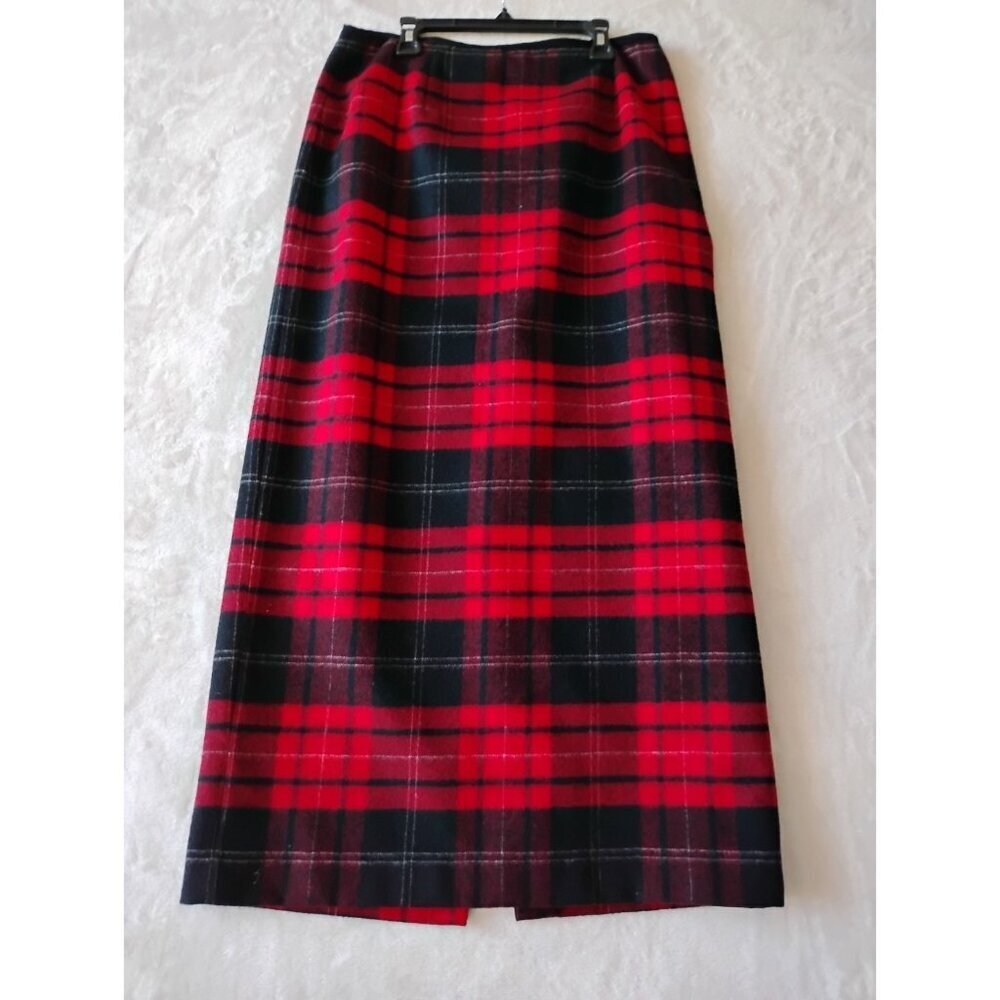 Vintage Talbots Tartan Wool Maxi Skirt Plaid Warm Outdoor Size 10 Black Red